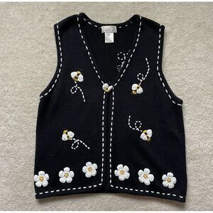 Mandal Bay Bumble Bee And Flower Sweater Vest Sz L